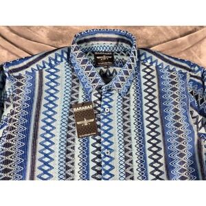 Barabas Blue Geometric Zigzag Jacquard Knitted Button Up Shirt Mens XXL NEW